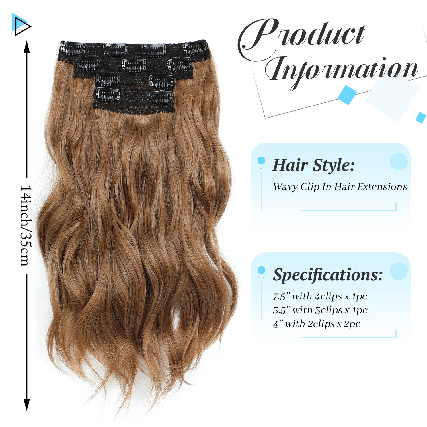 4PCS Clip in Hair Extensions Wavy Styles with Multi colors