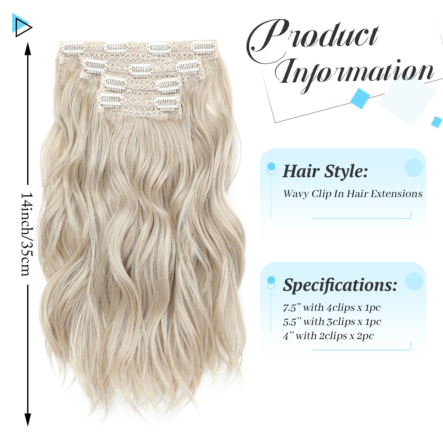 4PCS Clip in Hair Extensions Wavy Styles with Multi colors
