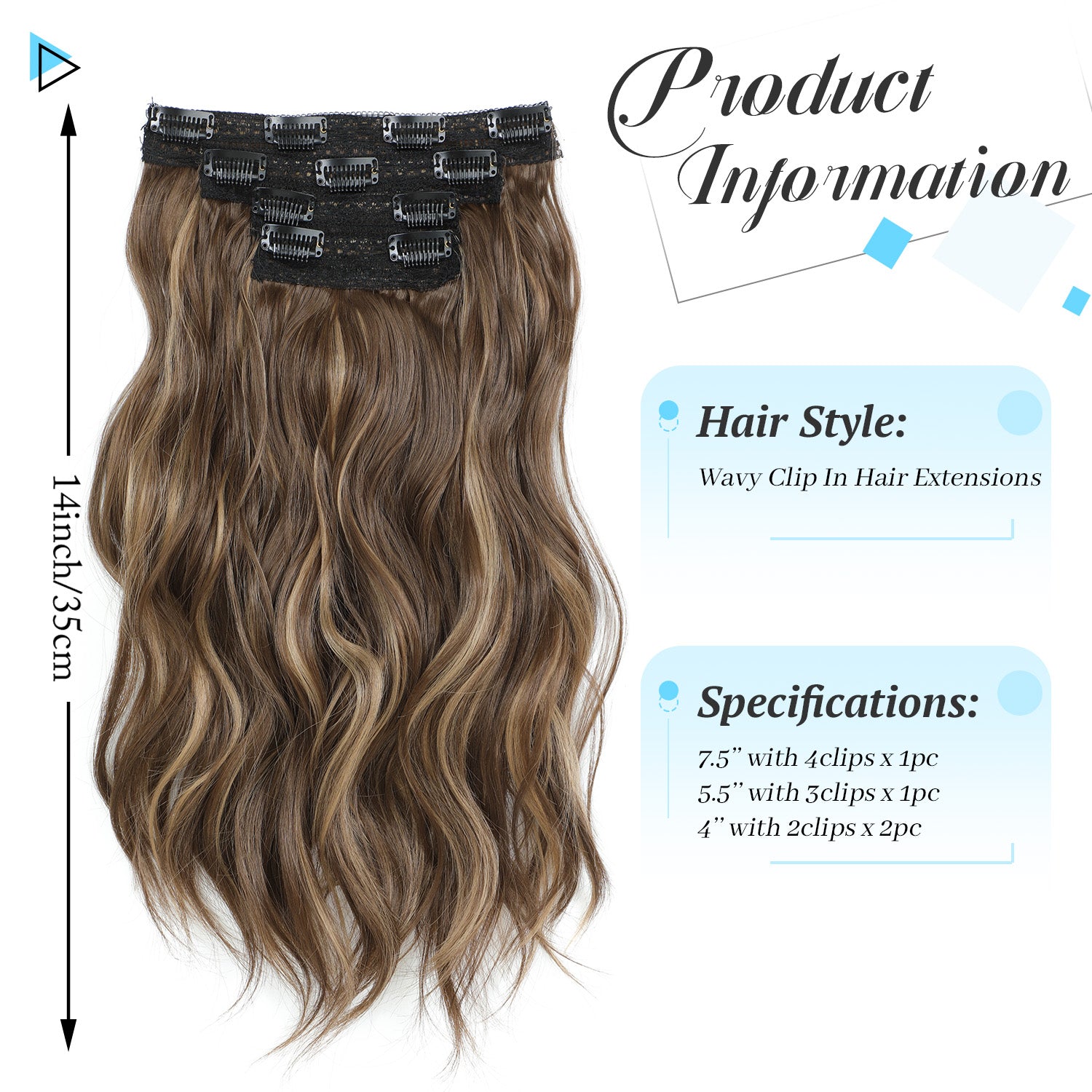 4PCS Clip in Hair Extensions Wavy Styles with Multi colors
