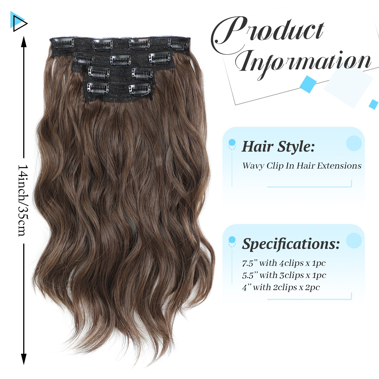 4PCS Clip in Hair Extensions Wavy Styles with Multi colors