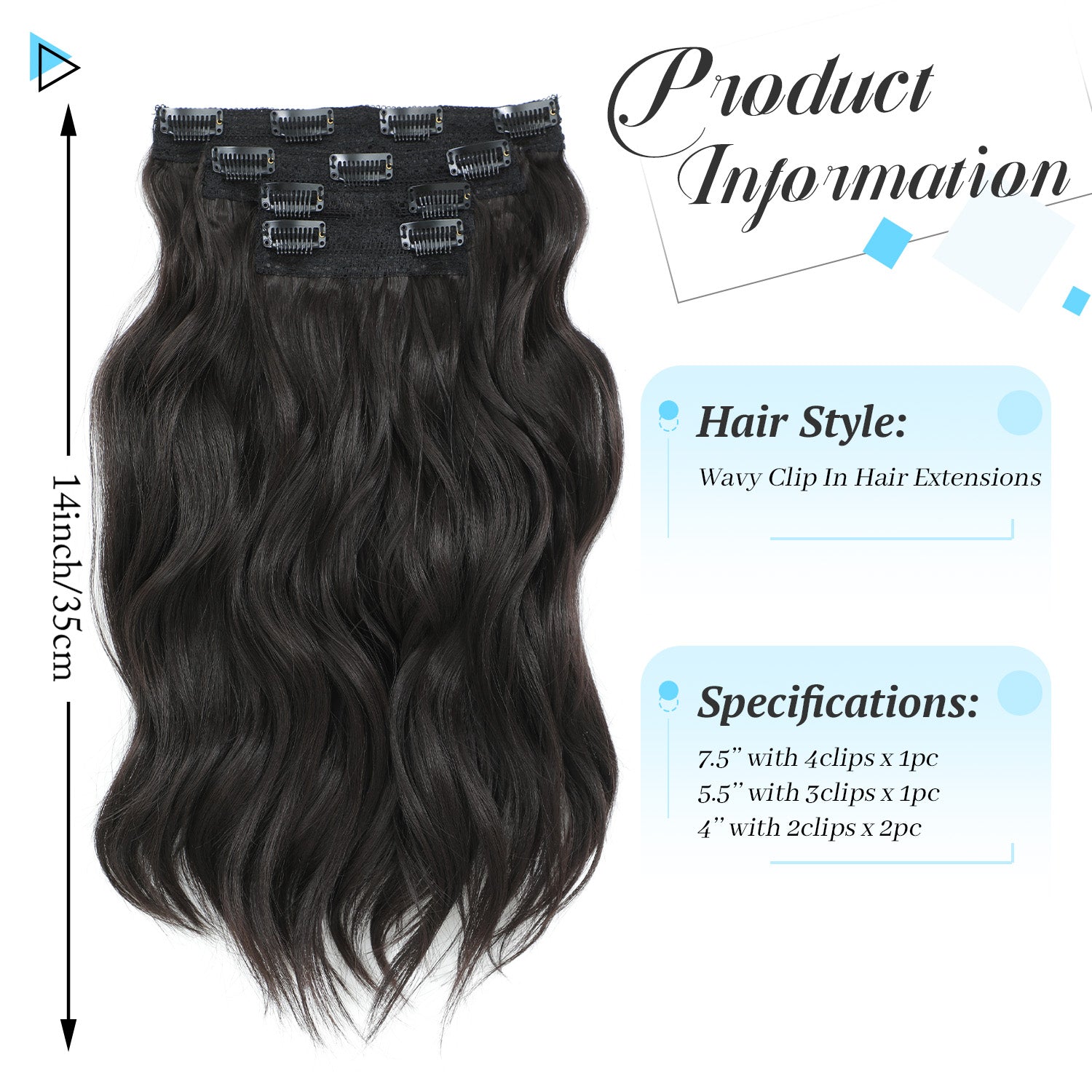 4PCS Clip in Hair Extensions Wavy Styles with Multi colors