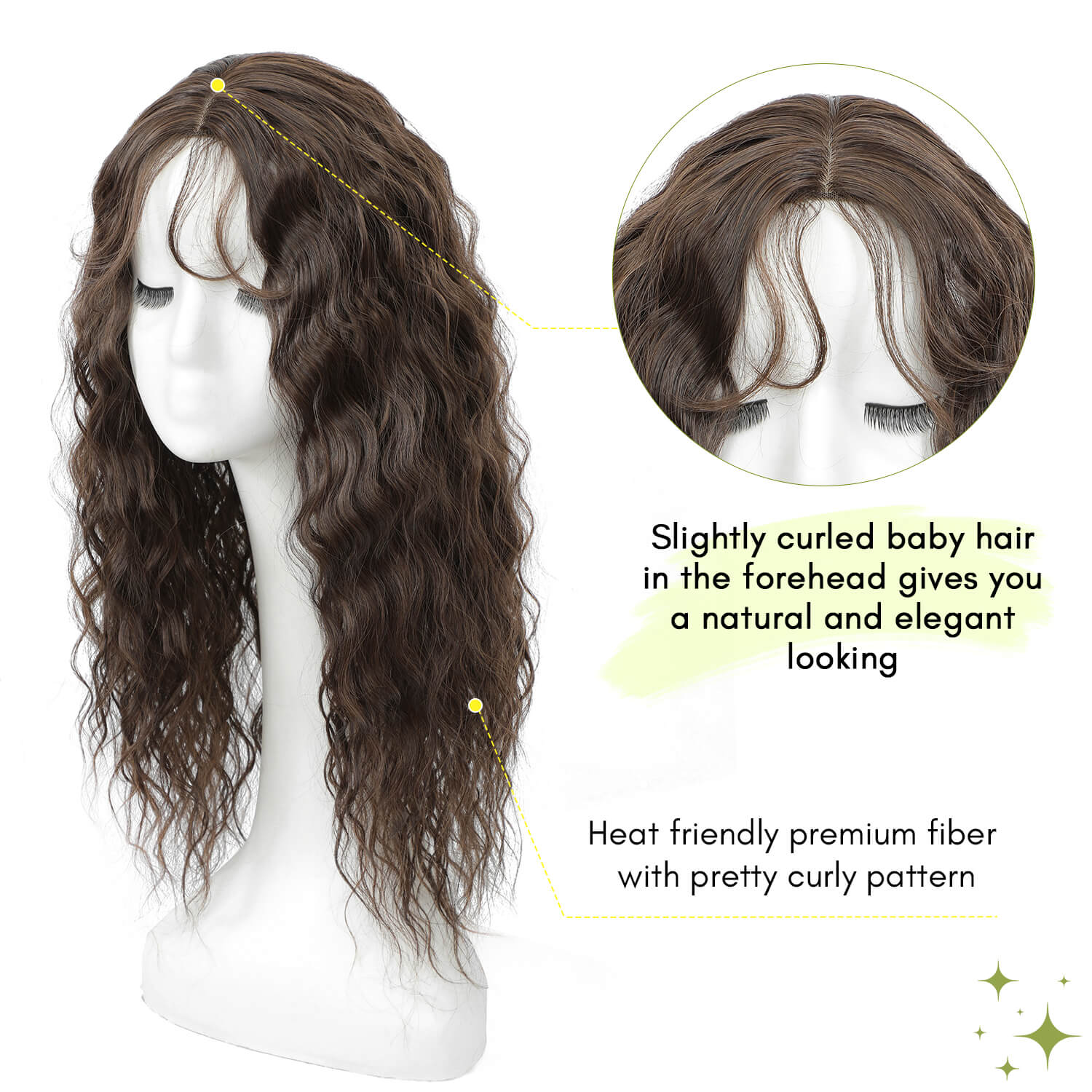 20" Mermaid Curly Hair Toppers with 5Clips Synthetic Hair 6.5x6.5inch Base