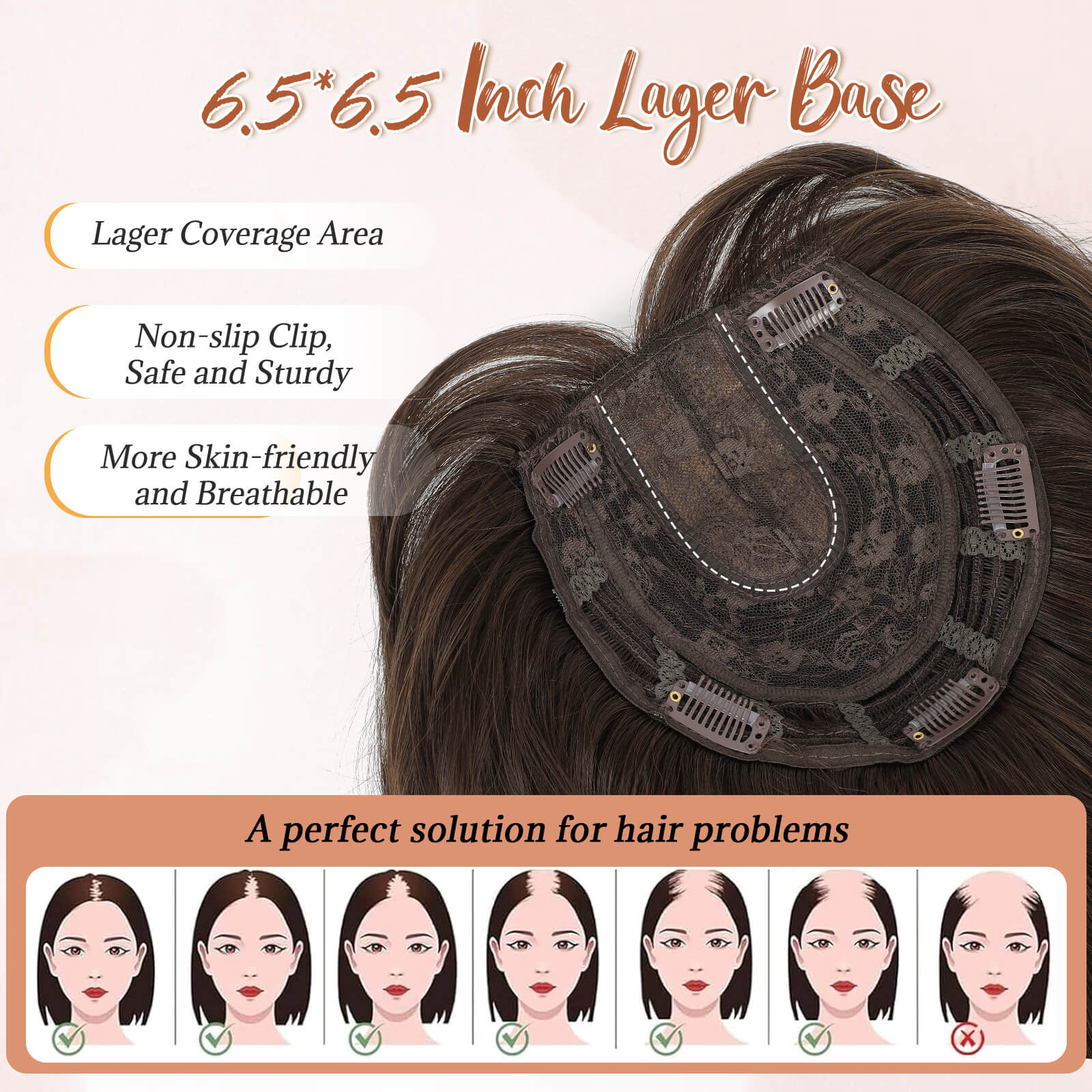 14inch Short Wavy Hair Topper with 5 Clips for Wearing Stable-Bella