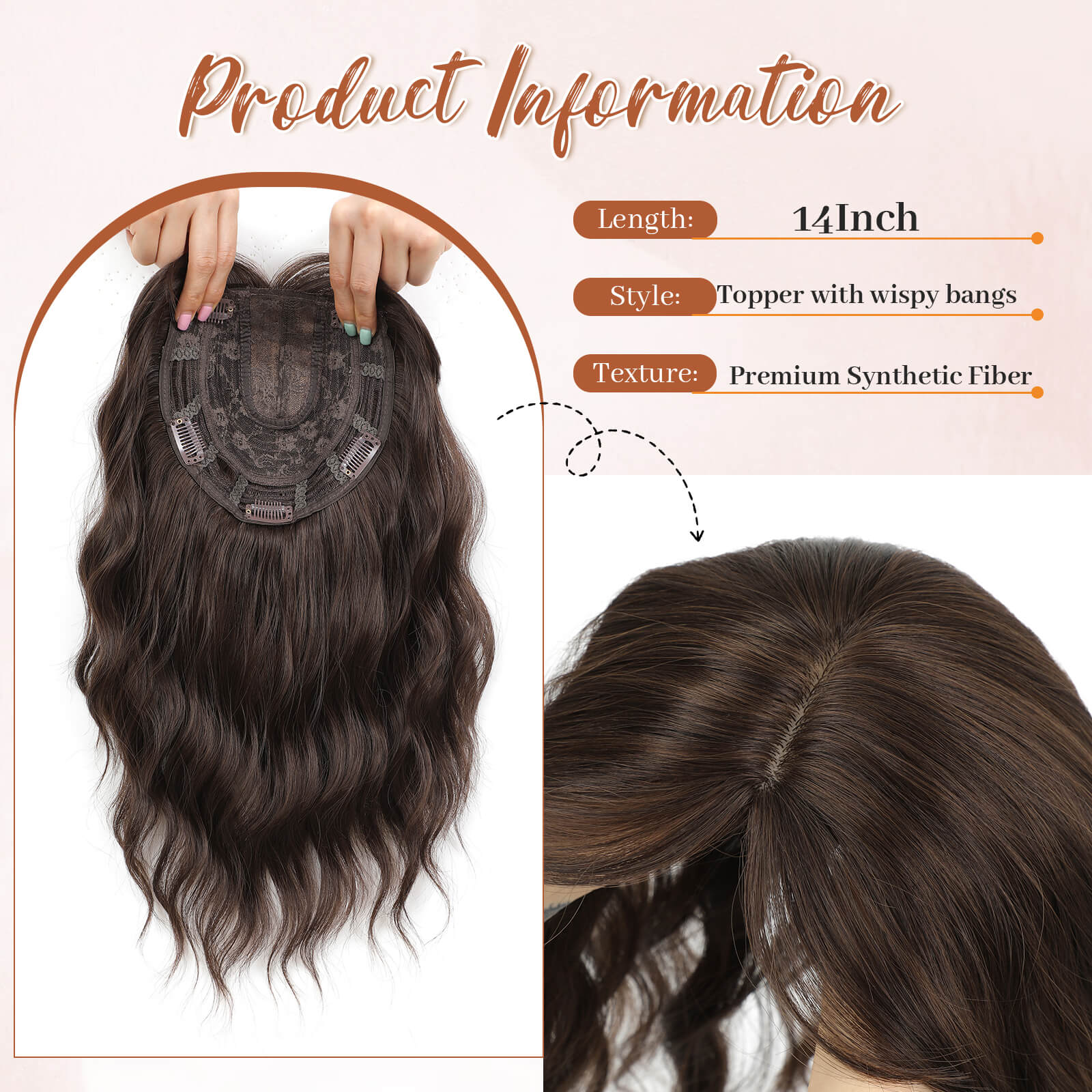 14inch Short Wavy Hair Topper with 5 Clips for Wearing Stable-Bella