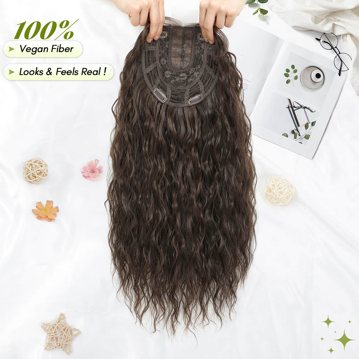 20" Mermaid Curly Hair Toppers with 5Clips Synthetic Hair 6.5x6.5inch Base