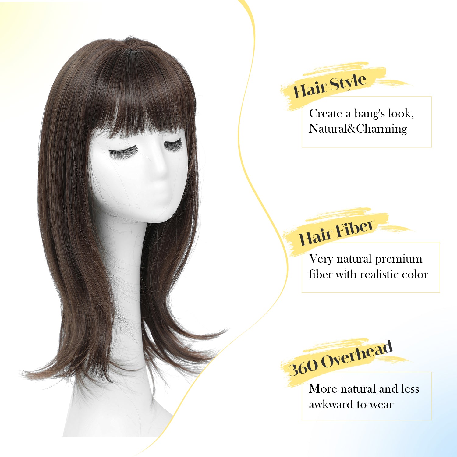 18" Hair Topper with Bangs Natural Straight Wavy 6.5x6.5inch Base