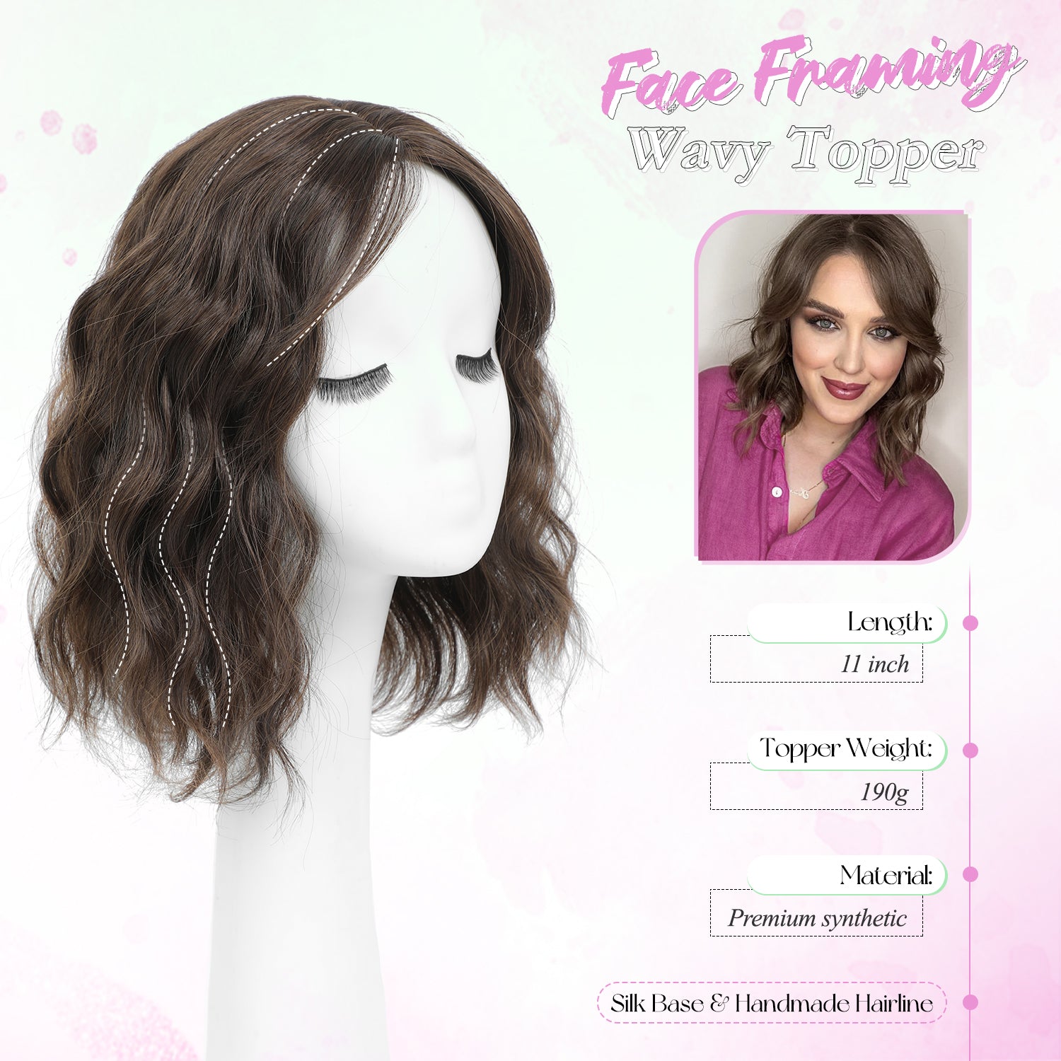 11"Short Wavy Hair Topper for Women with Thinning Hair-Cris
