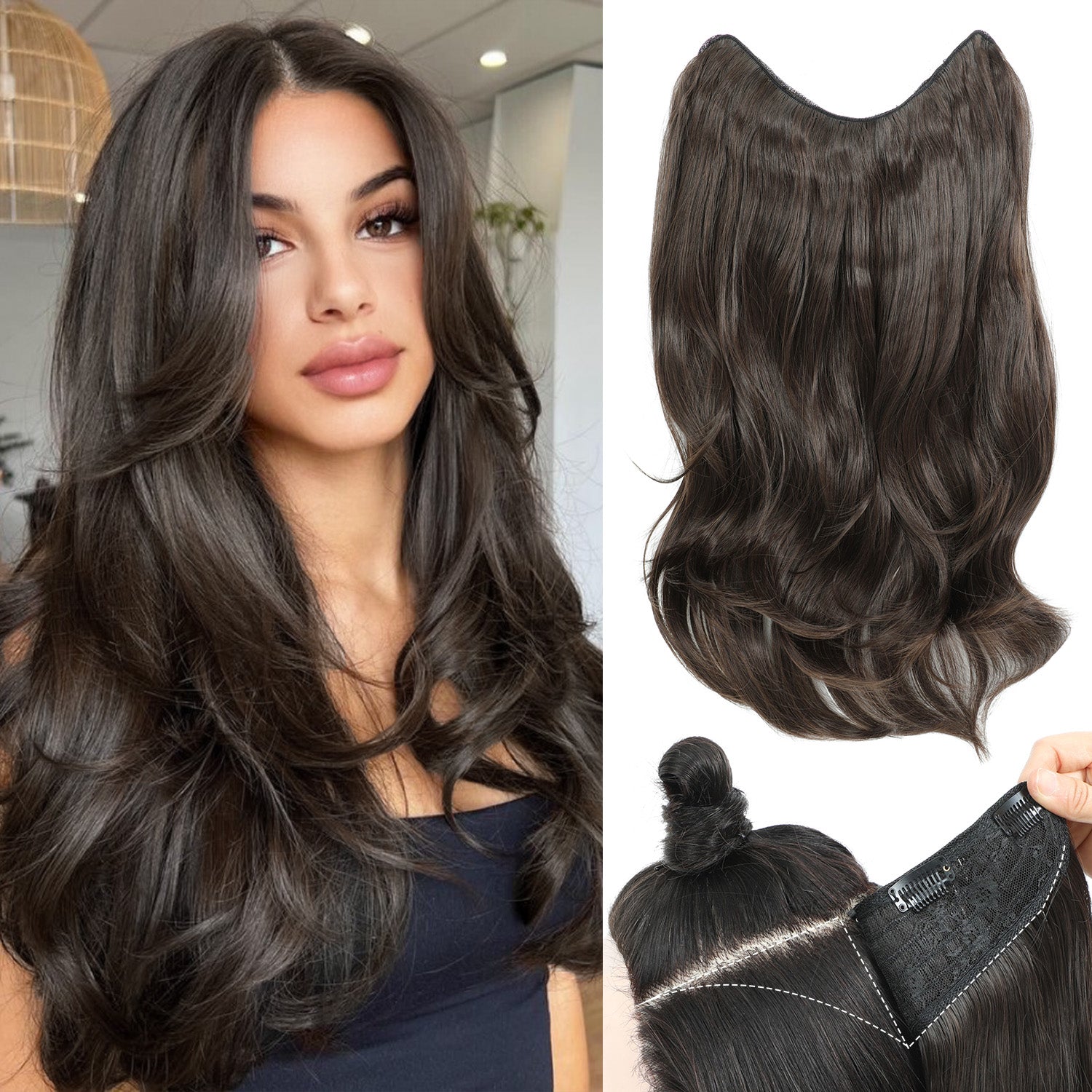 20inch Clip in hair extensions Body Wavy with Natural Layers