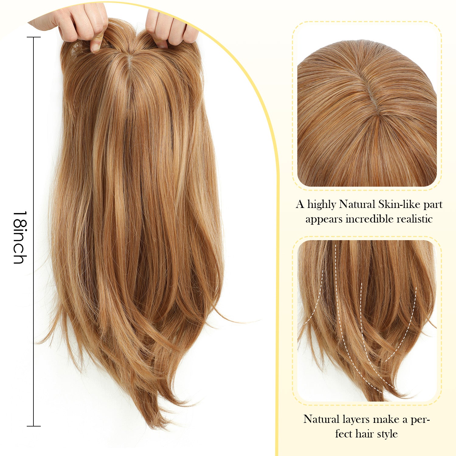 18" Hair Topper with Bangs Natural Straight Wavy 6.5x6.5inch Base