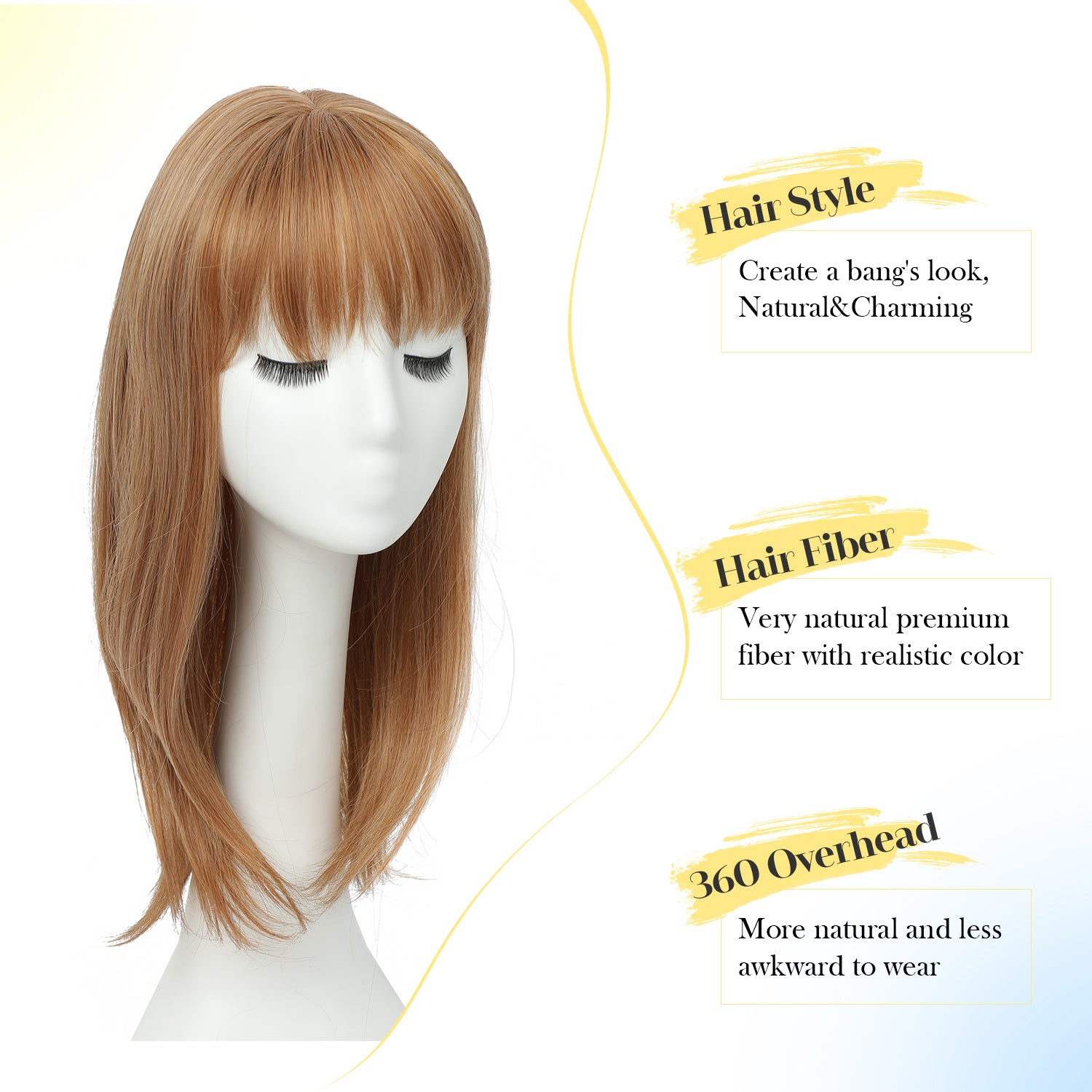 18" Hair Topper with Bangs Natural Straight Wavy 6.5x6.5inch Base