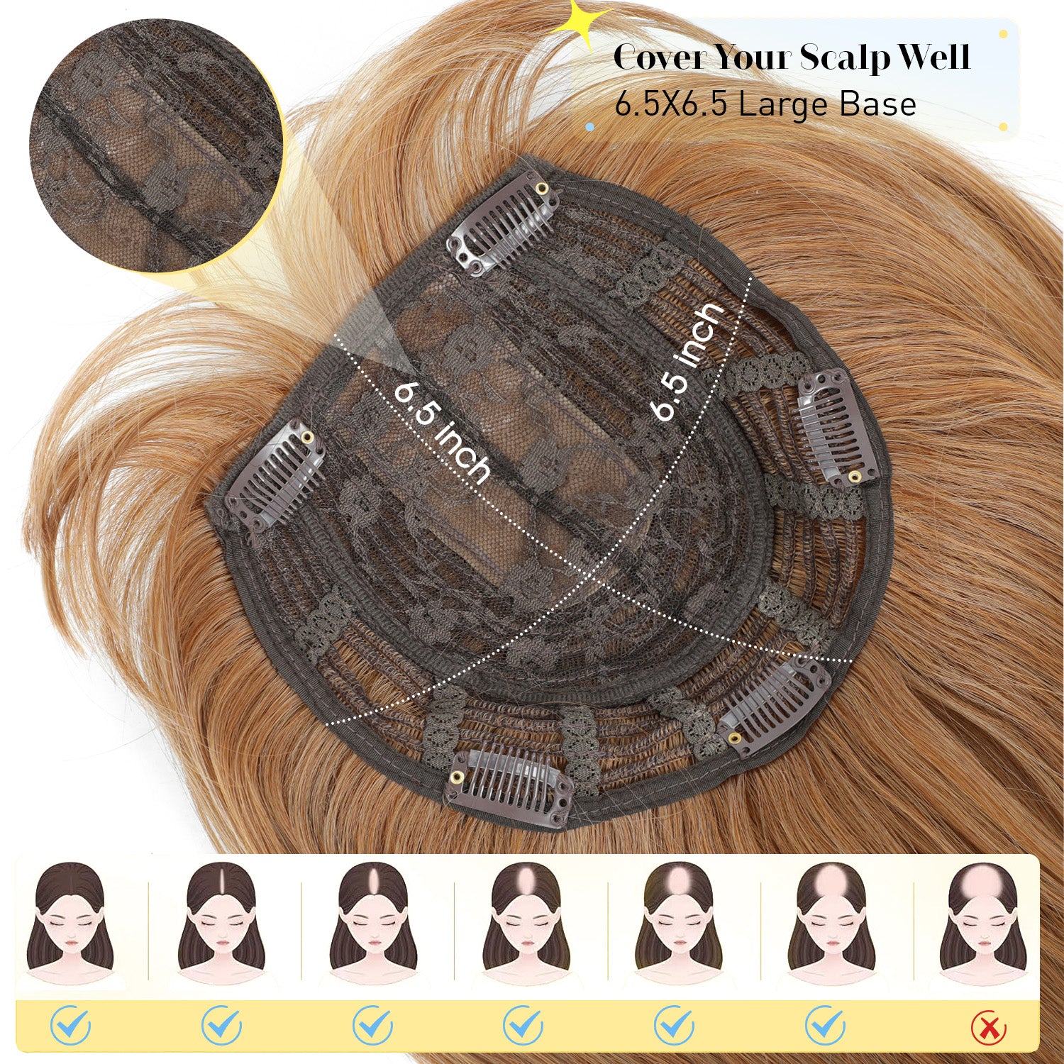 18" Hair Topper with Bangs Natural Straight Wavy 6.5x6.5inch Base