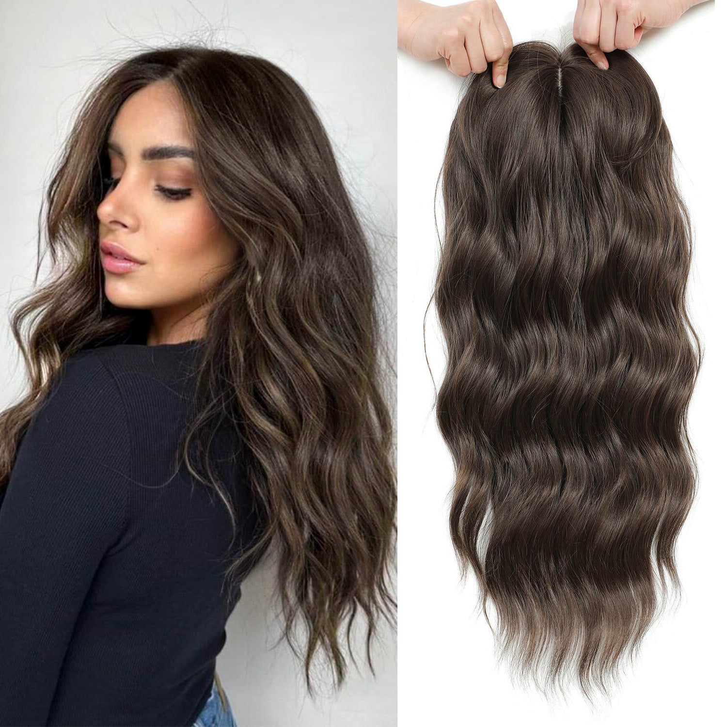 20" Wavy Curly Synthetic Hair Topper with 6.5x6.5inch Base