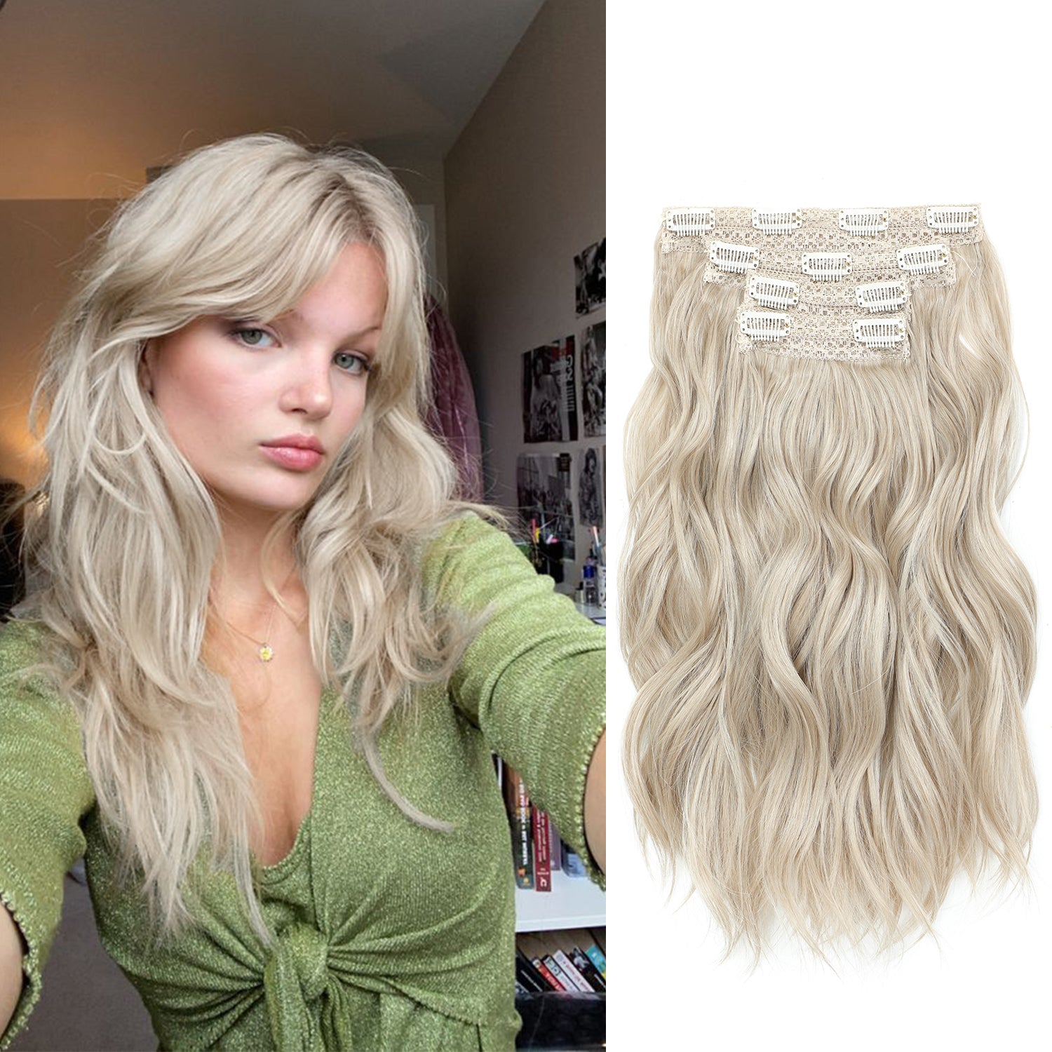 4PCS Clip in Hair Extensions Wavy Styles with Multi colors