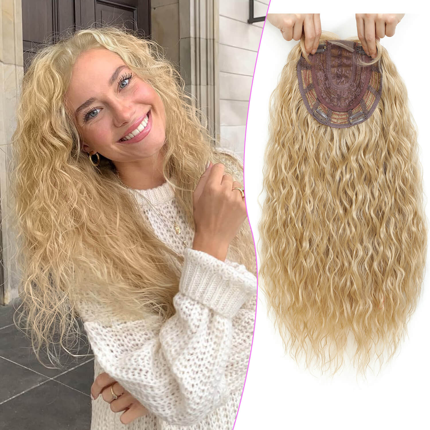 20" Mermaid Curly Hair Toppers with 5Clips Synthetic Hair 6.5x6.5inch Base