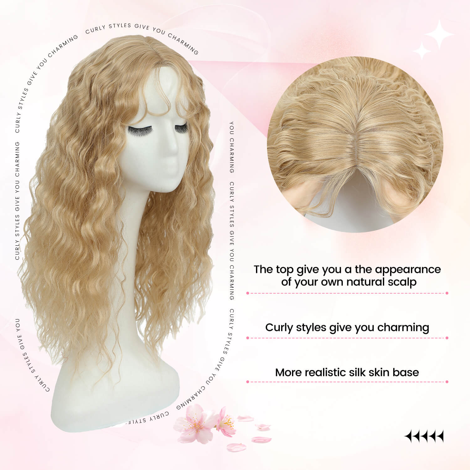 20" Mermaid Curly Hair Toppers with 5Clips Synthetic Hair 6.5x6.5inch Base