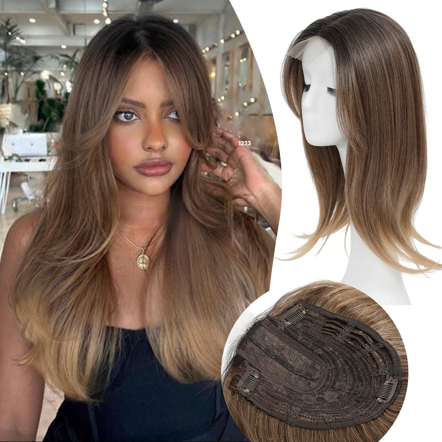 18" Straight Wavy Hair Topper 6.5x6.5inch Base with Skin Part