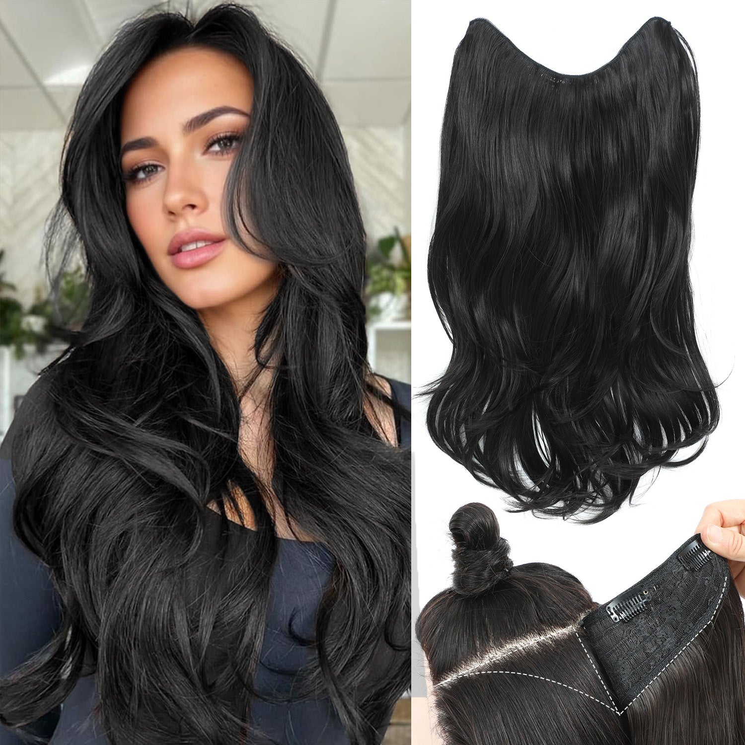 20inch Clip in hair extensions Body Wavy with Natural Layers