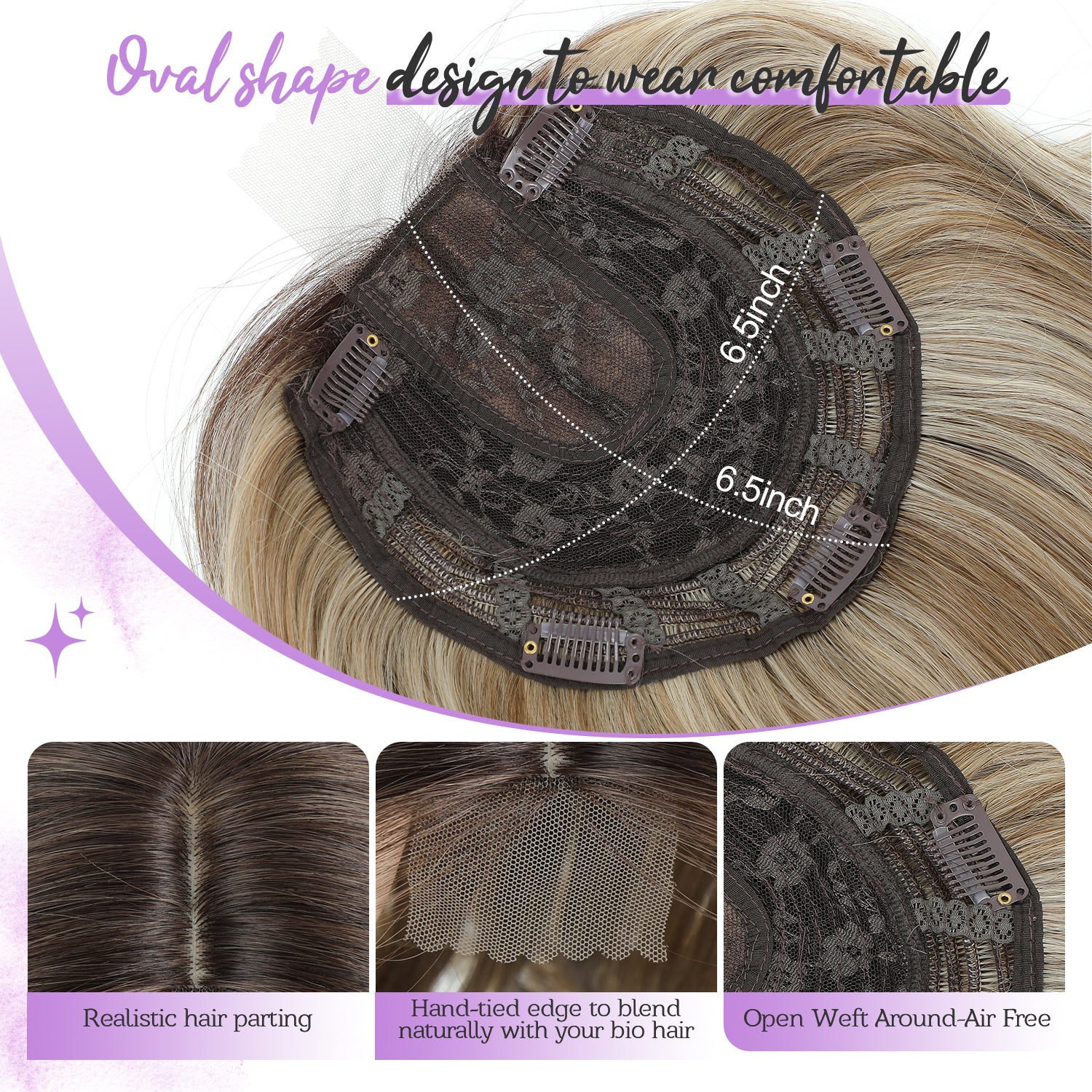 18" Stylish Loose Wave Clip In Hair Topper with Skin Part