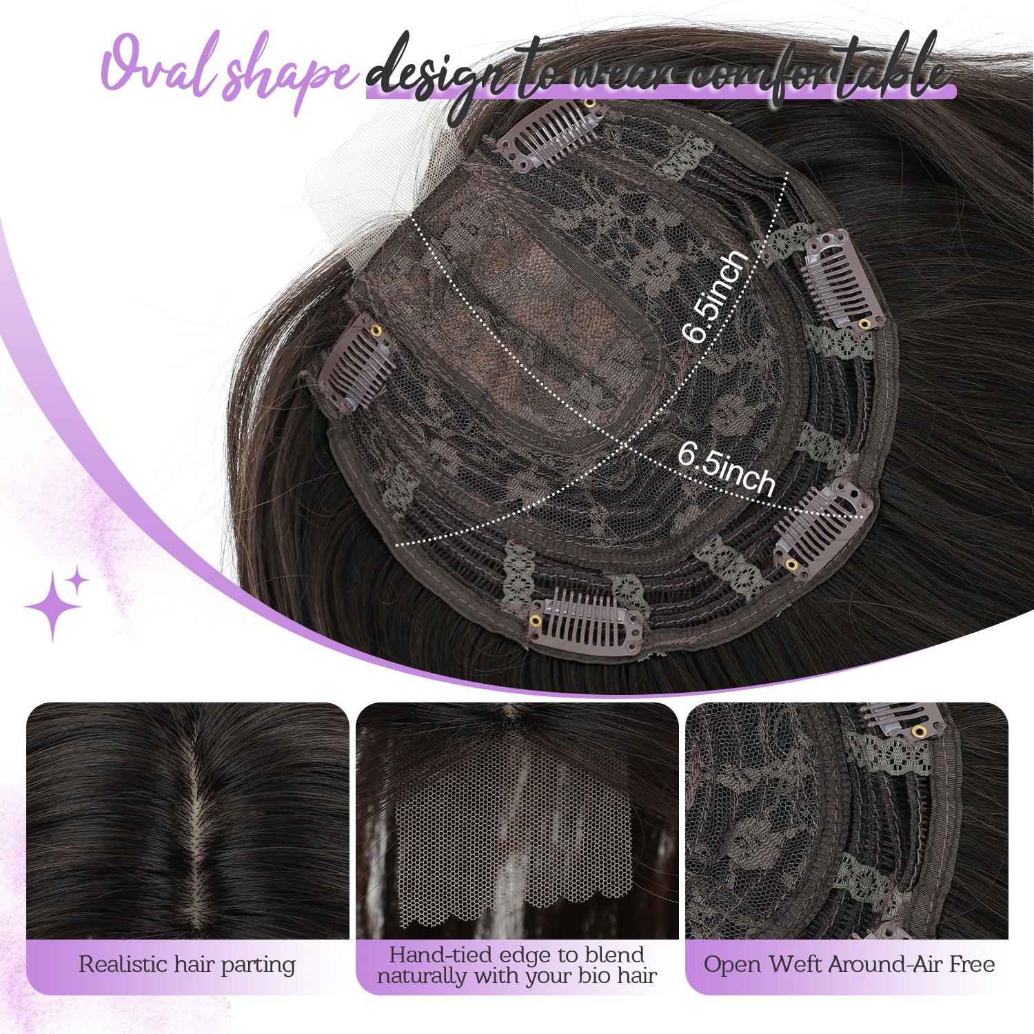 18" Stylish Loose Wave Clip In Hair Topper with Skin Part