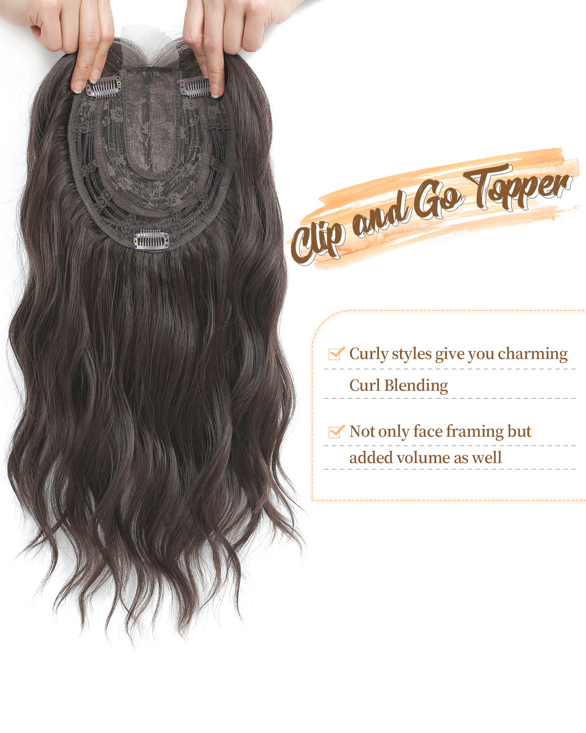 16" Wavy Curly Synthetic Hair Topper with 6.5x6.5inch Base