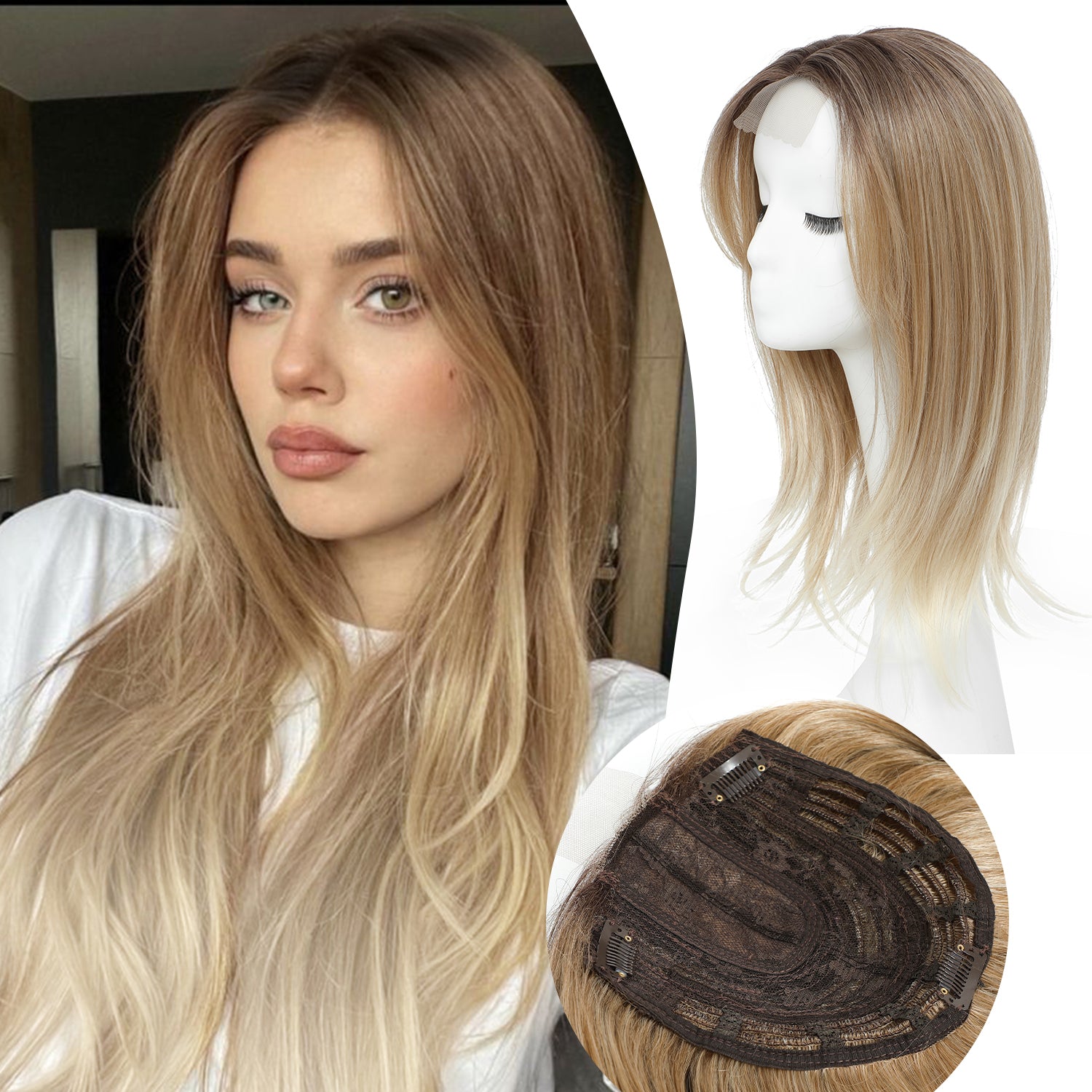 18" Straight Wavy Hair Topper 6.5x6.5inch Base with Skin Part