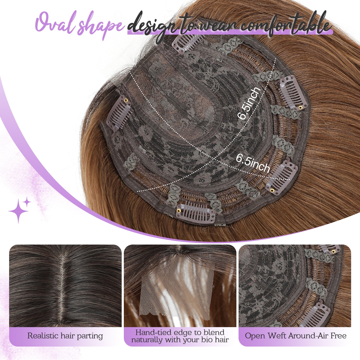 18" Stylish Loose Wave Clip In Hair Topper with Skin Part