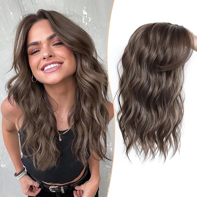 16" Wavy Curly Synthetic Hair Topper with 6.5x6.5inch Base