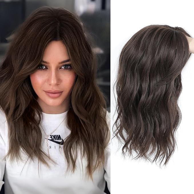16" Wavy Curly Synthetic Hair Topper with 6.5x6.5inch Base