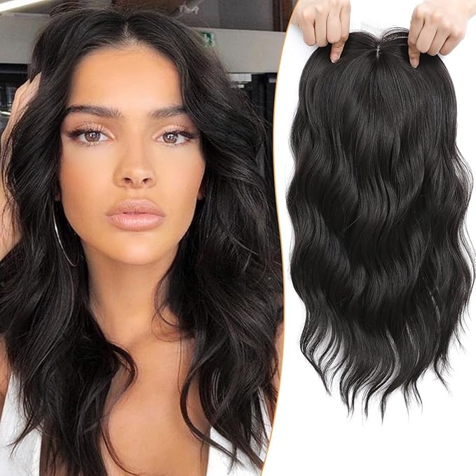 16" Wavy Curly Synthetic Hair Topper with 6.5x6.5inch Base