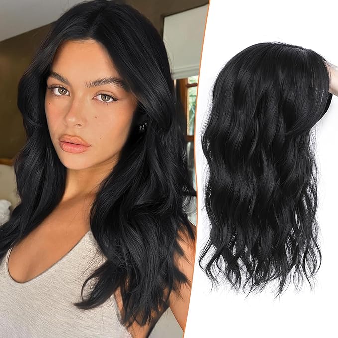 16" Wavy Curly Synthetic Hair Topper with 6.5x6.5inch Base