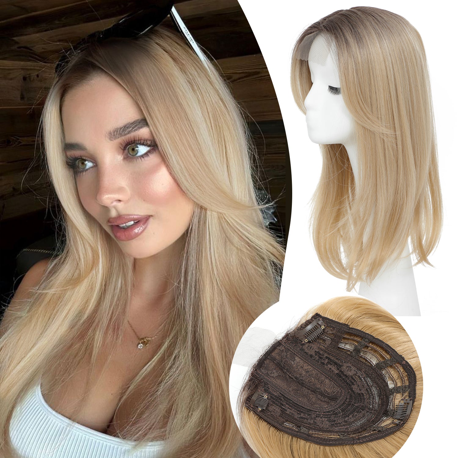 18" Straight Wavy Hair Topper 6.5x6.5inch Base with Skin Part