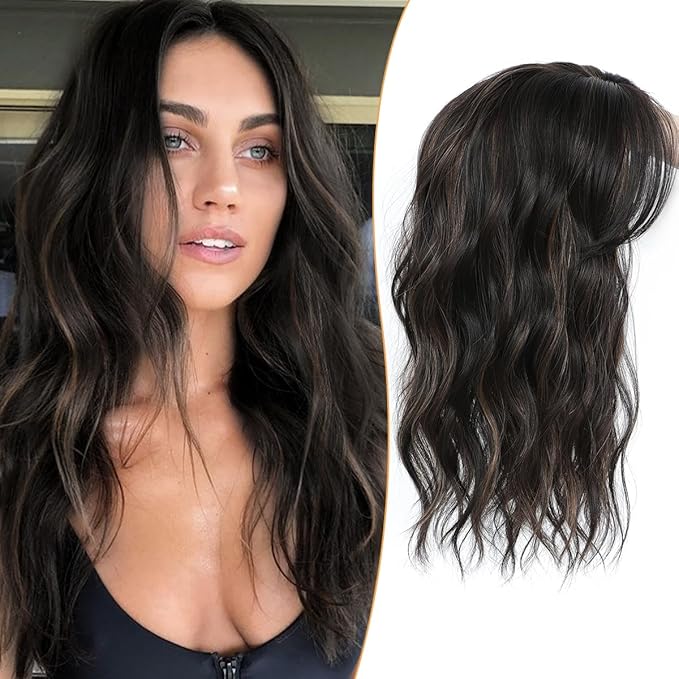 16" Wavy Curly Synthetic Hair Topper with 6.5x6.5inch Base
