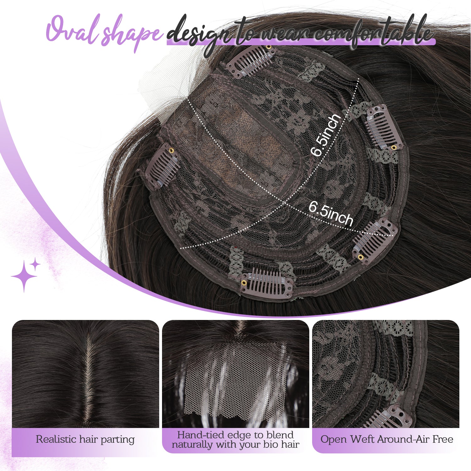 18" Stylish Loose Wave Clip In Hair Topper with Skin Part