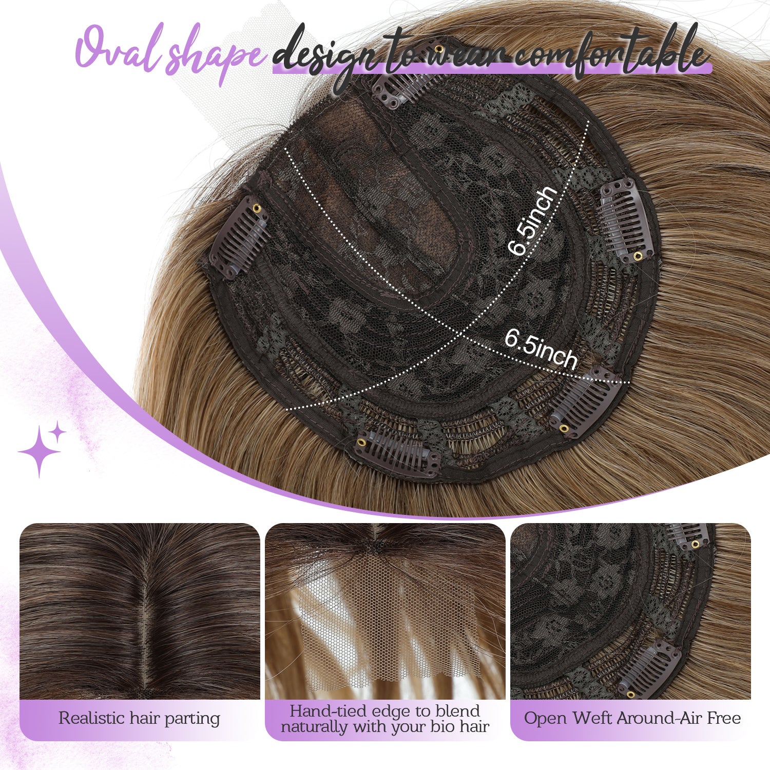 18" Stylish Loose Wave Clip In Hair Topper with Skin Part