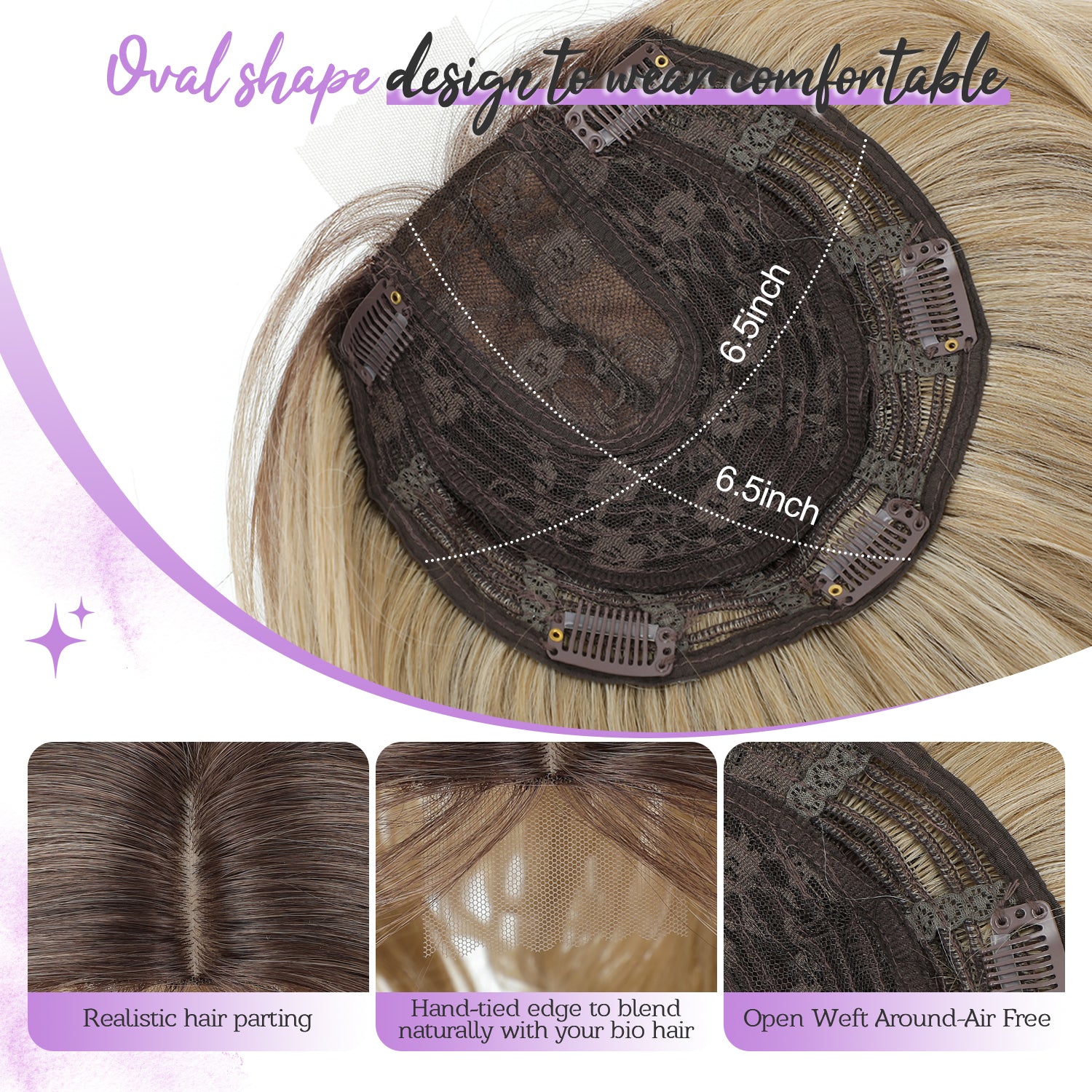 18" Stylish Loose Wave Clip In Hair Topper with Skin Part