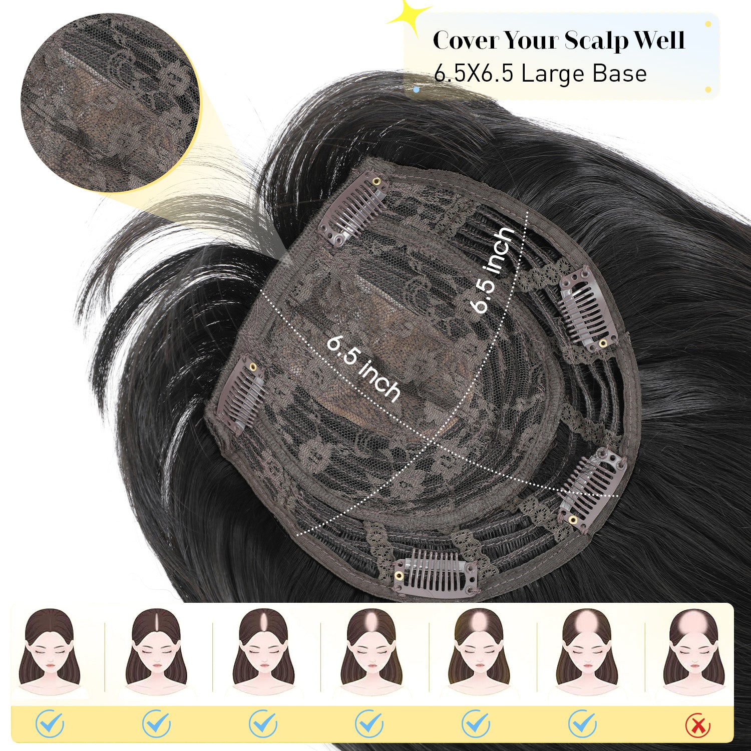 18" Hair Topper with Bangs Natural Straight Wavy 6.5x6.5inch Base