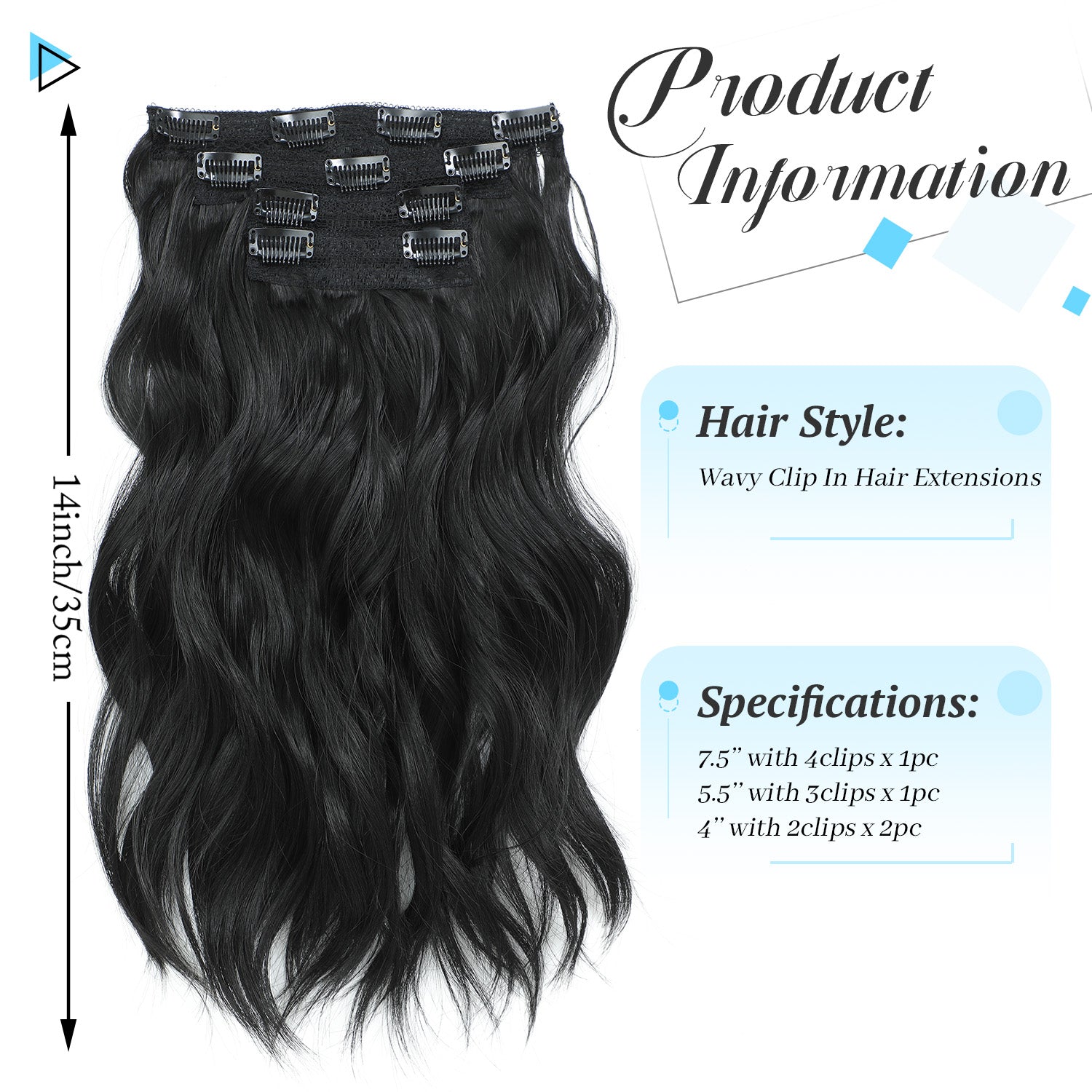 4PCS Clip in Hair Extensions Wavy Styles with Multi colors