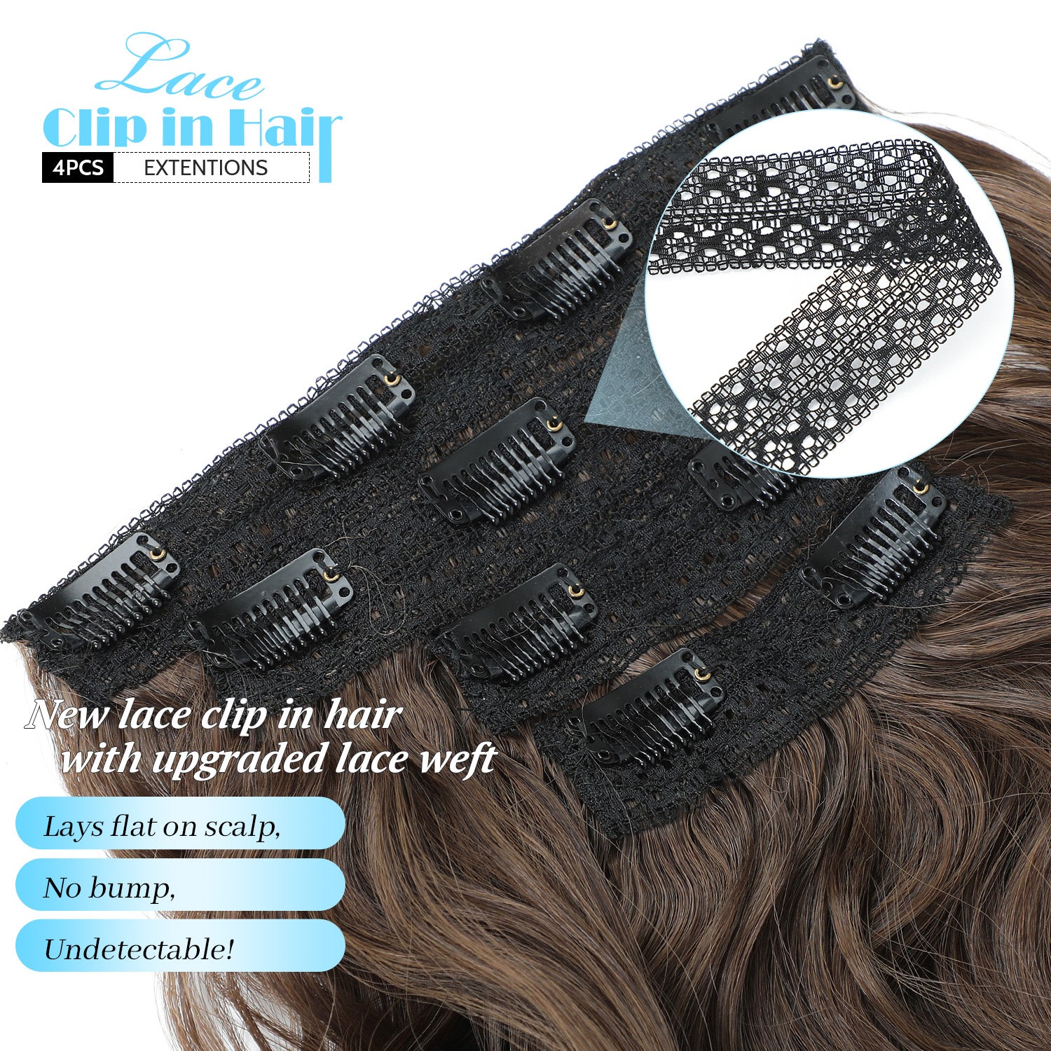 4PCS Clip in Hair Extensions Wavy Styles with Multi colors