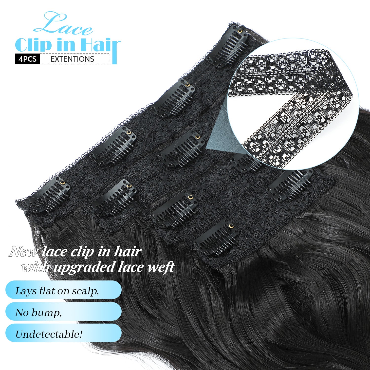 4PCS Clip in Hair Extensions Wavy Styles with Multi colors
