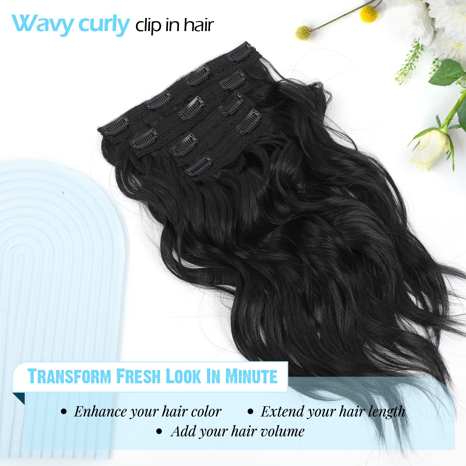 4PCS Clip in Hair Extensions Wavy Styles with Multi colors