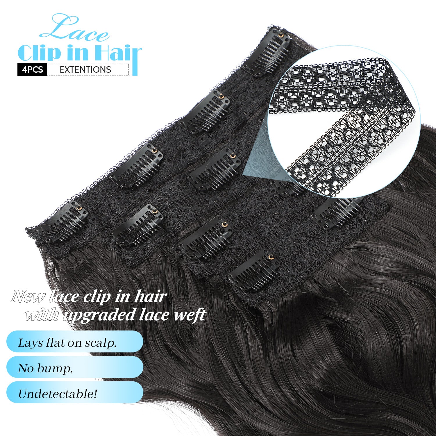 4PCS Clip in Hair Extensions Wavy Styles with Multi colors
