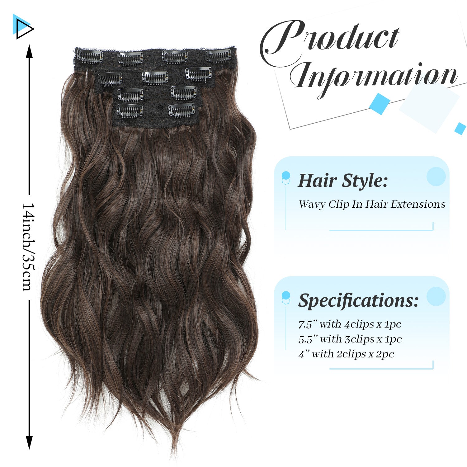 4PCS Clip in Hair Extensions Wavy Styles with Multi colors