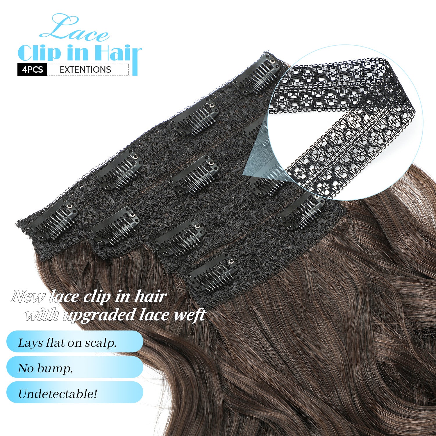 4PCS Clip in Hair Extensions Wavy Styles with Multi colors