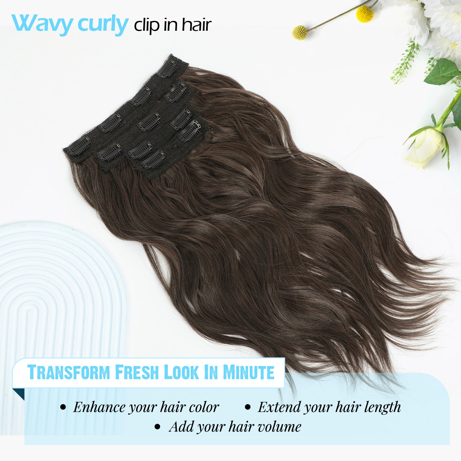 4PCS Clip in Hair Extensions Wavy Styles with Multi colors
