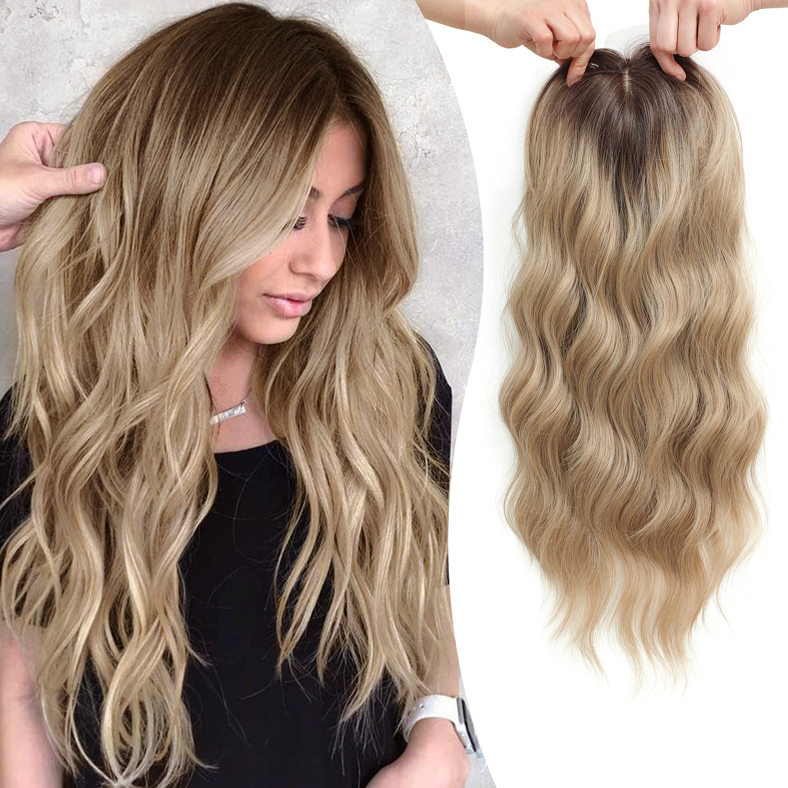 20" Wavy Curly Synthetic Hair Topper with 6.5x6.5inch Base