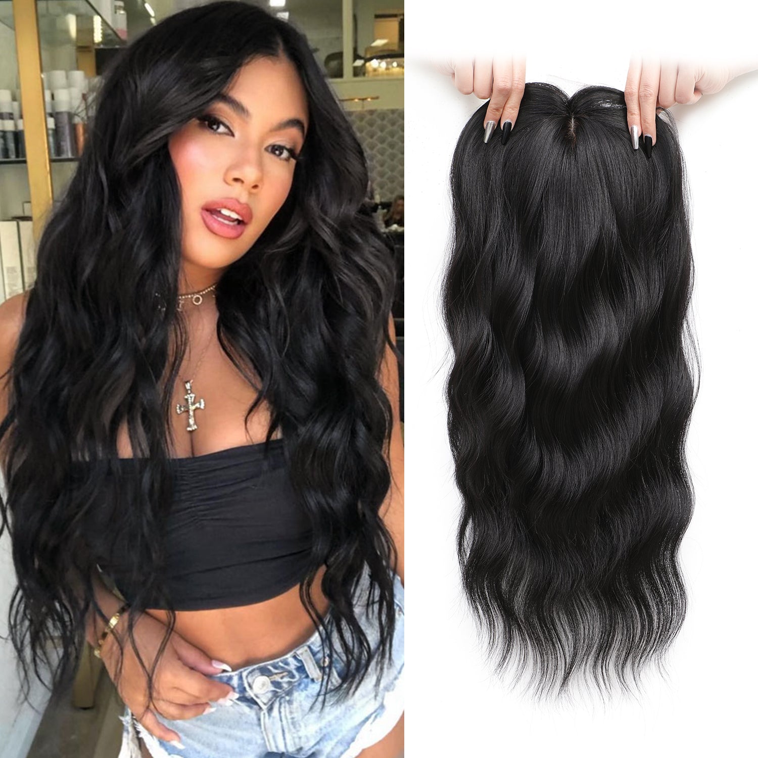 20" Wavy Curly Synthetic Hair Topper with 6.5x6.5inch Base