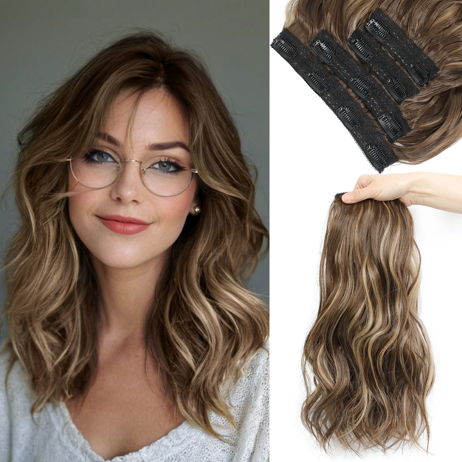 4PCS Clip in Hair Extensions Wavy Styles with Multi colors