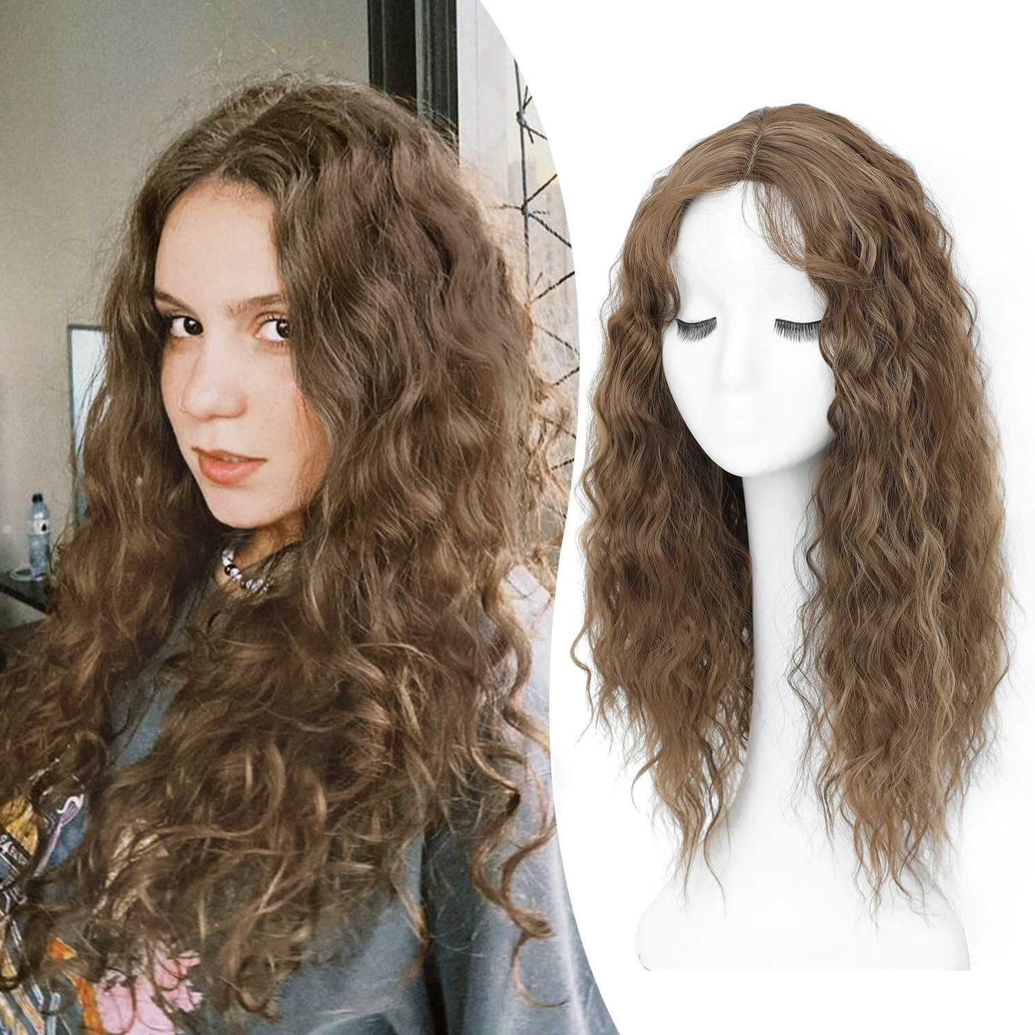 20" Mermaid Curly Hair Toppers with 5Clips Synthetic Hair 6.5x6.5inch Base
