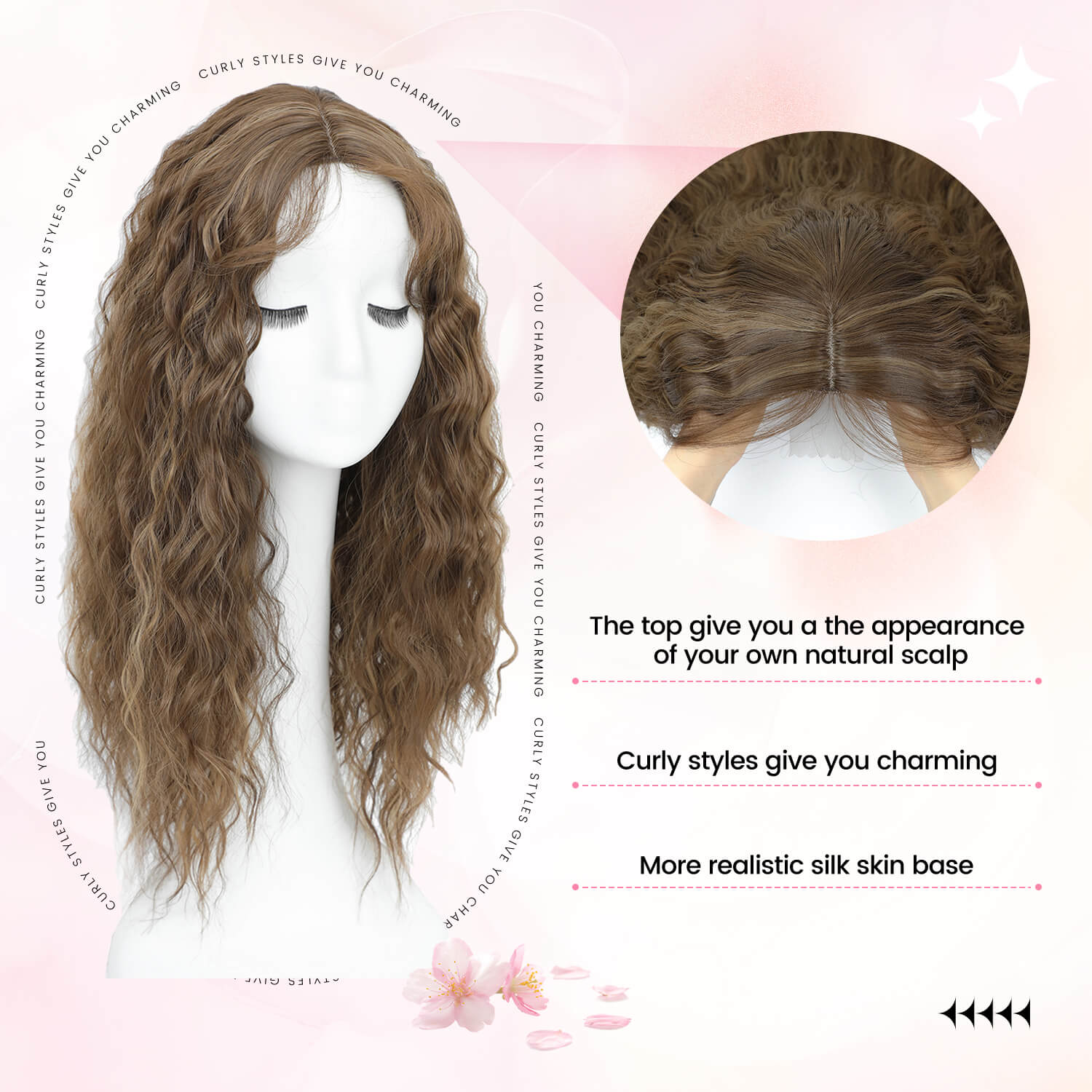 20" Mermaid Curly Hair Toppers with 5Clips Synthetic Hair 6.5x6.5inch Base