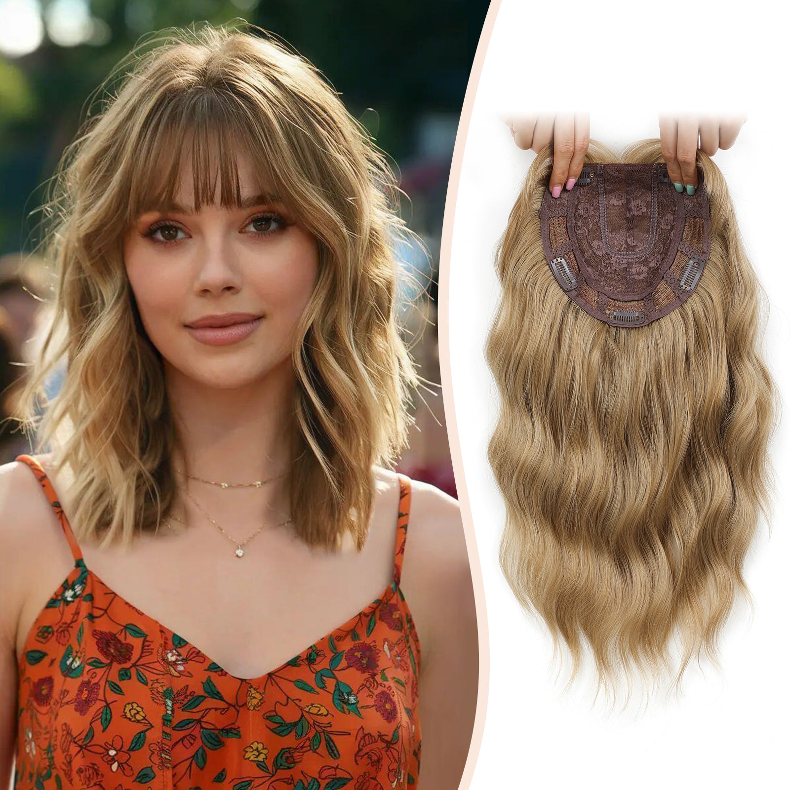 14inch Short Wavy Hair Topper with 5 Clips for Wearing Stable-Bella